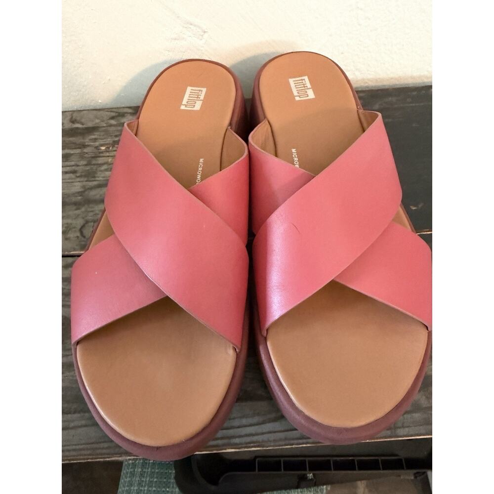 FITFLOP F-Mode Cross Strap Flatform Slides Women Size 9 Red Leather FW5-070